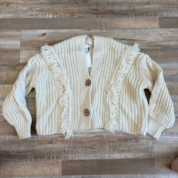 Line & Dot Sadie Cream Fringe Cardigan Size S - Picture 2 of 5